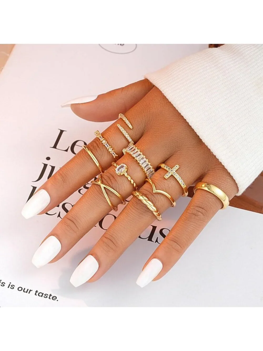 Dainty 14K Gold Plated Ring Set for Women - 10 PCS Non-Tarnish Stacking Rings